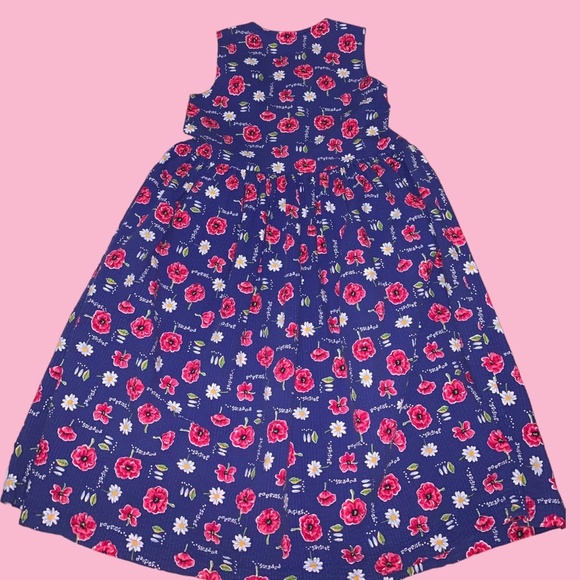 Vintage 80s GIRLS blue dress with poppies and daisy floral pattern. - Picture 2 of 4